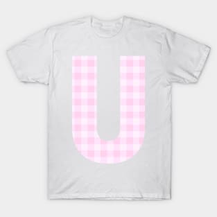 Pink Letter U in Plaid Pattern Background. T-Shirt